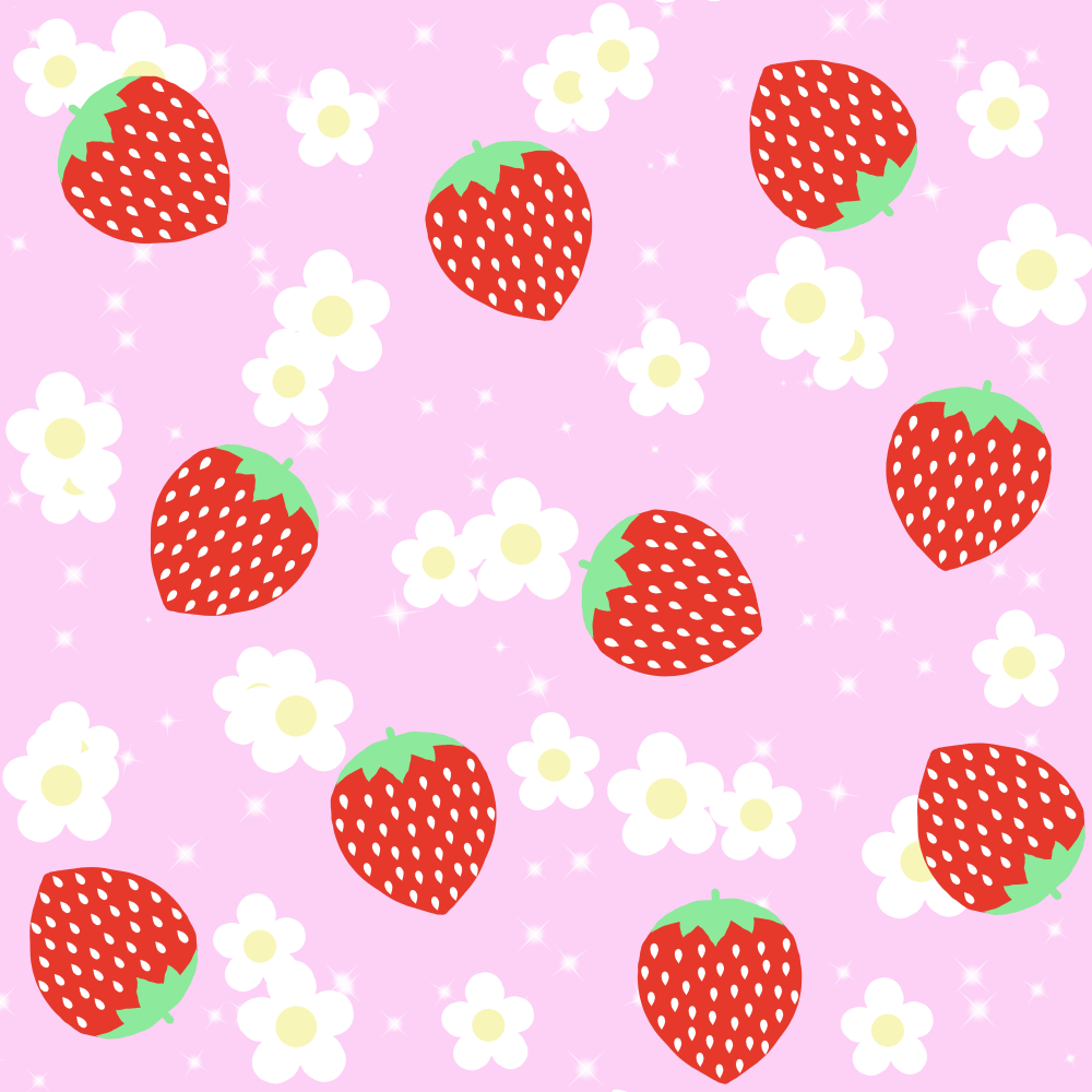 Pattern of strawberries and flowers on a pink background