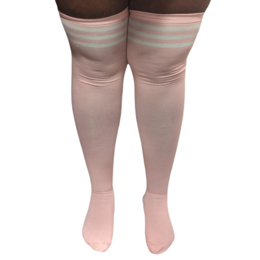 Pink Striped Thigh High Compression Socks