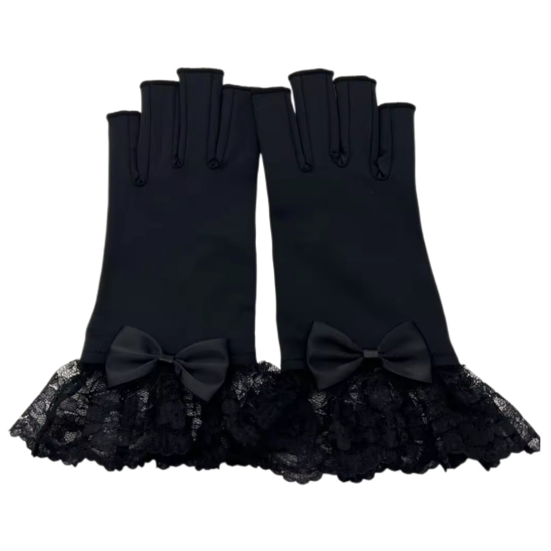 Fingerless Lace Bow Compression Gloves