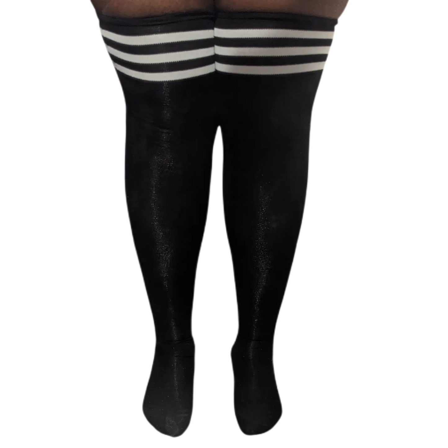 Black Striped Thigh High Compression Socks