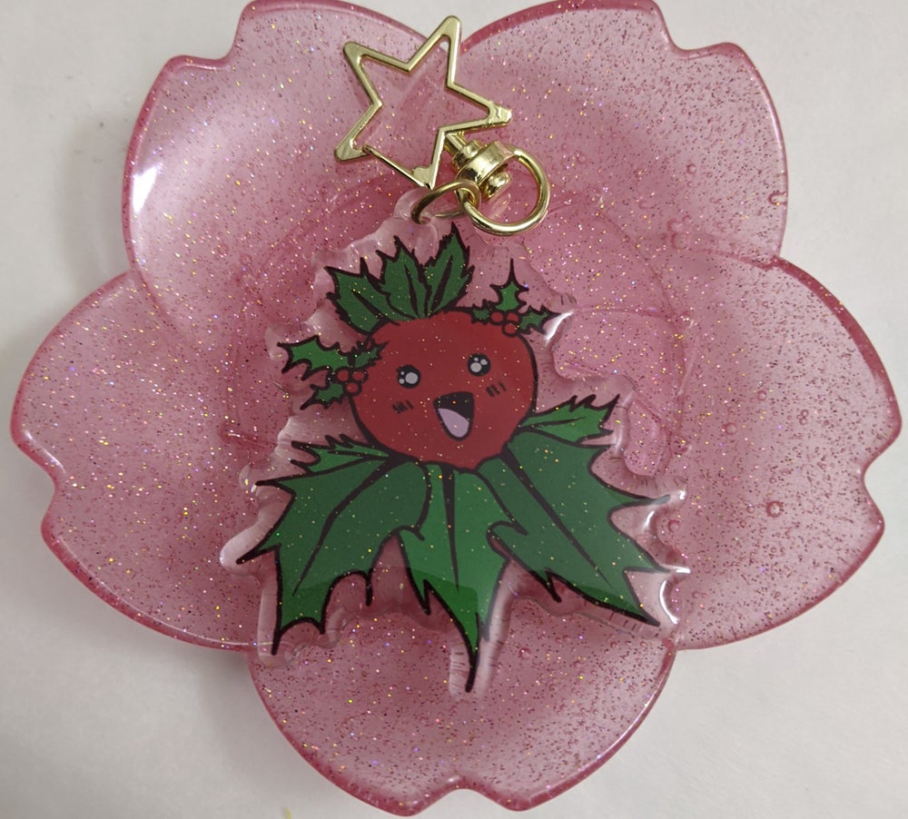 Holly Glitter Acrylic Charm