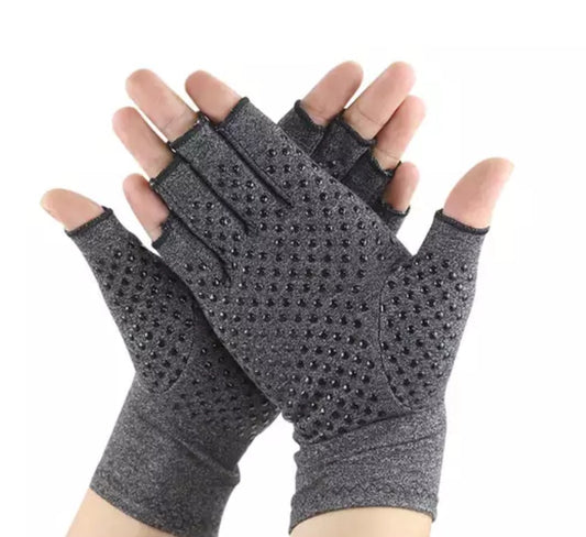 Grey Compression Gloves with grips