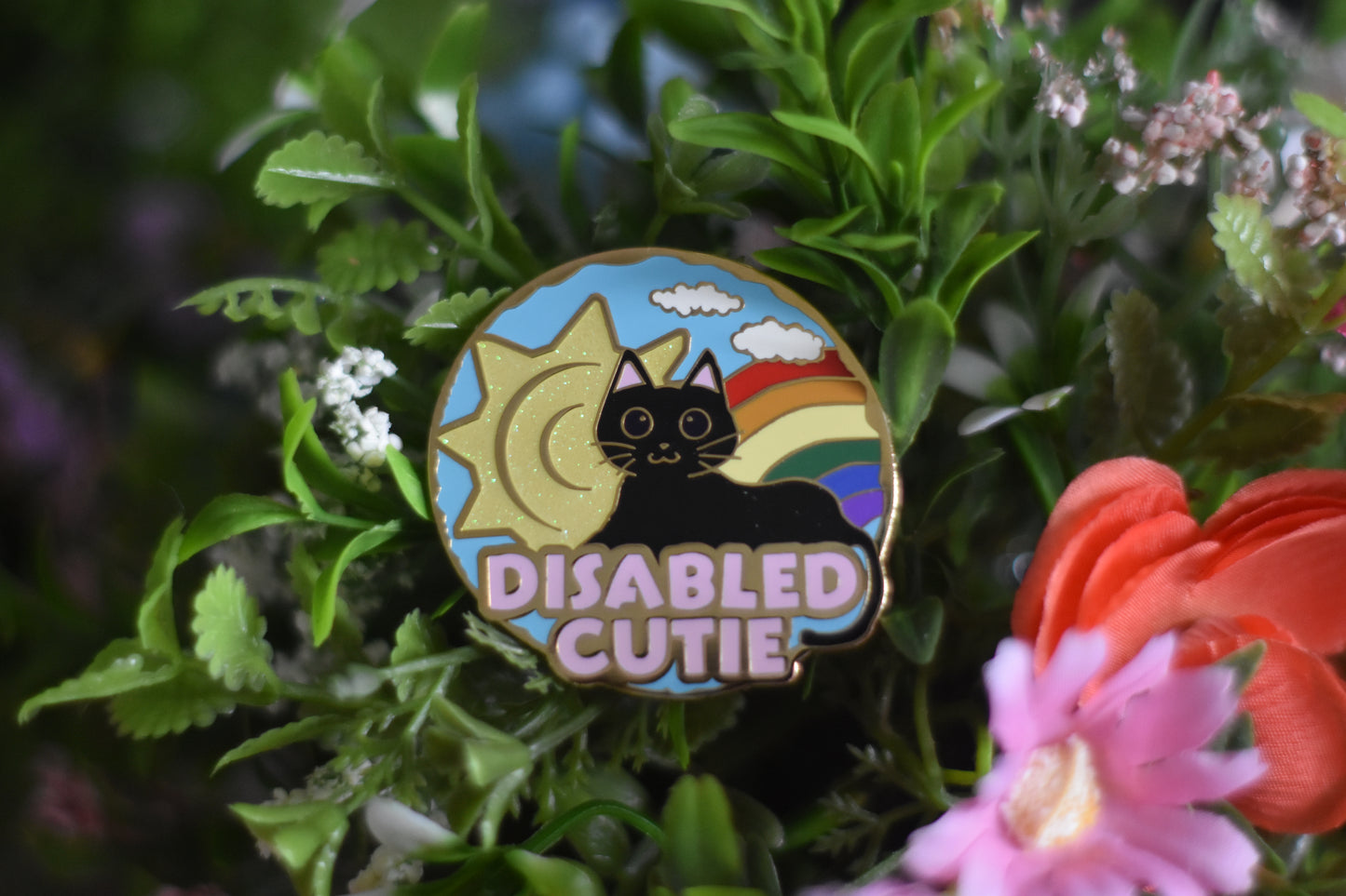 Sun Cat Glitter Pin