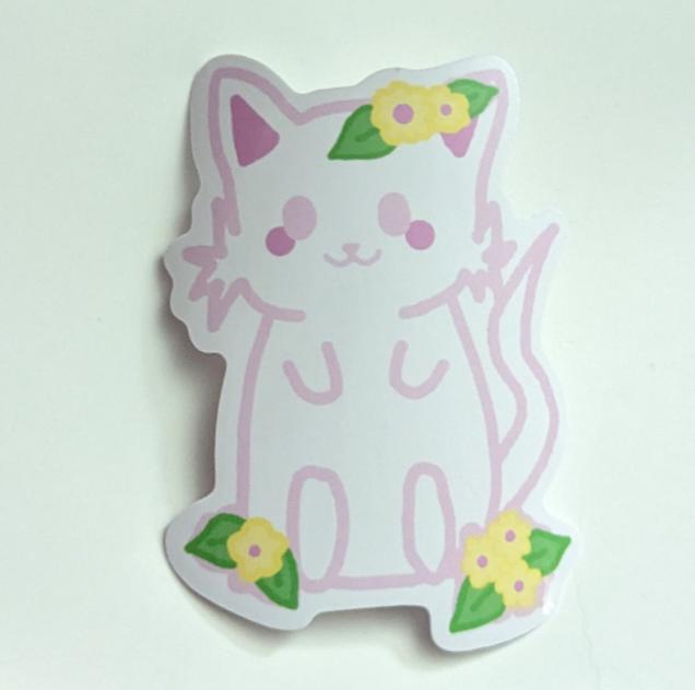 3" Cat Flower Sticker