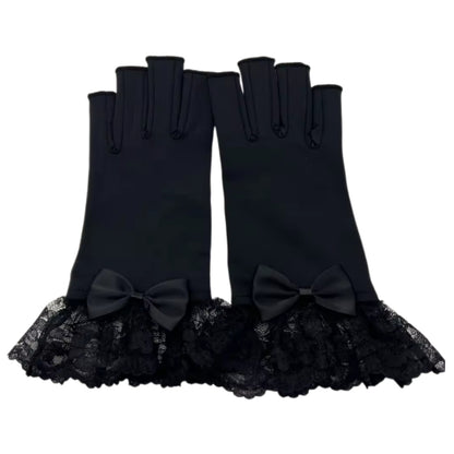 Fingerless Lace Bow Compression Gloves
