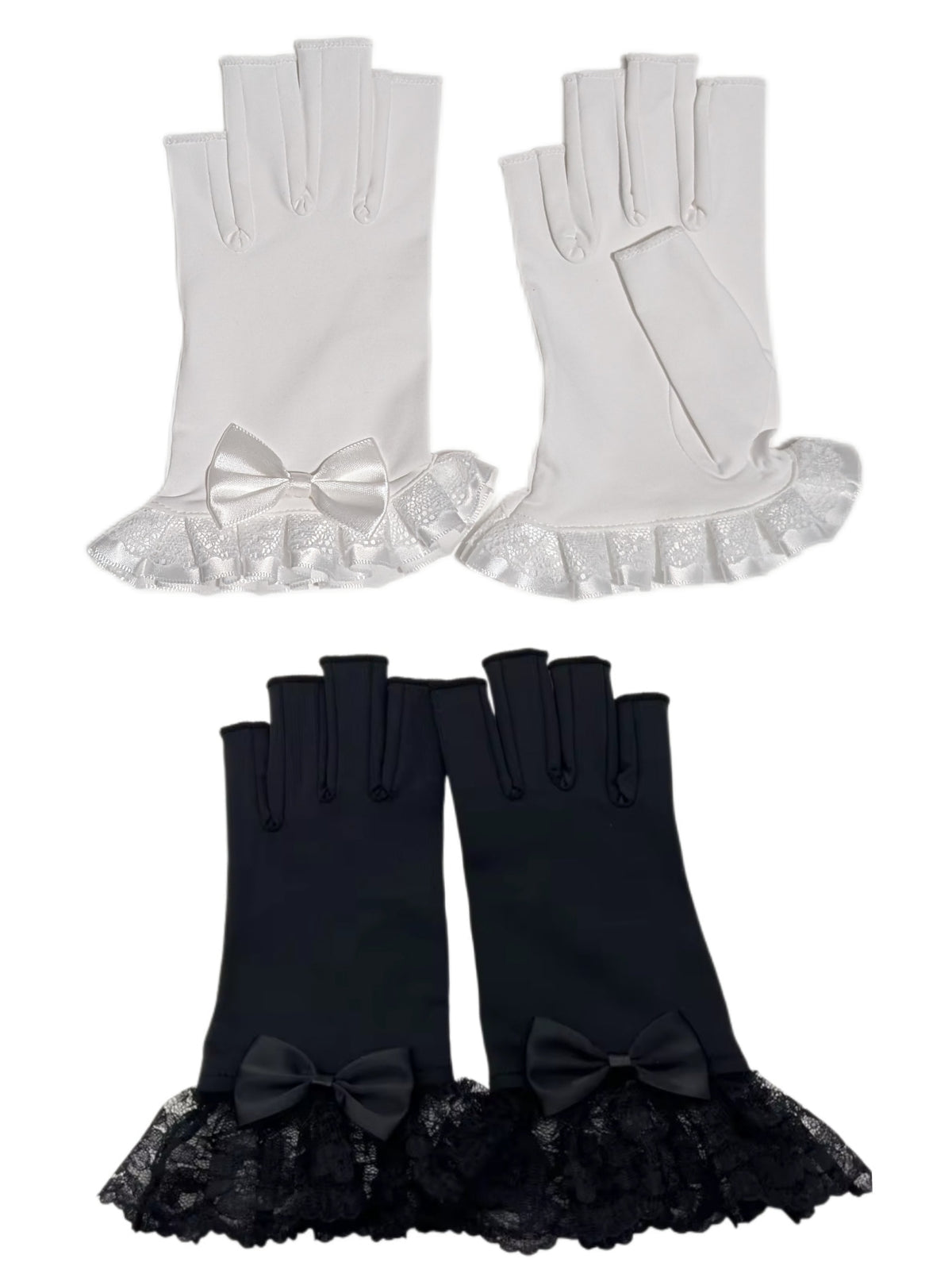 Fingerless Lace Bow Compression Gloves