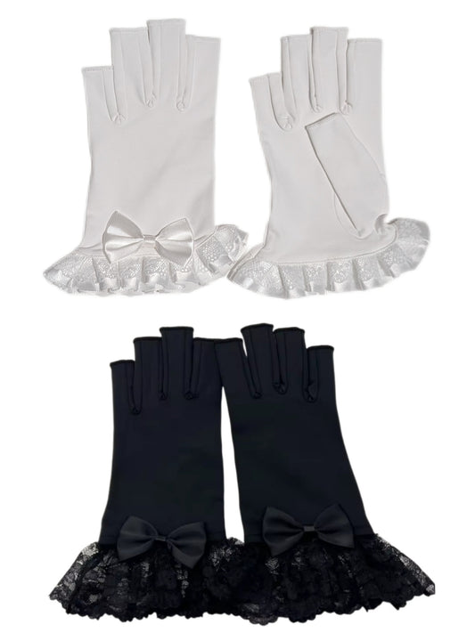 Fingerless Lace Bow Compression Gloves